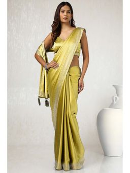 Soch - Women Light Green Satin Saree with Unstitched Blouse