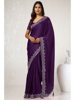 Soch - Women Purple Satin Saree with Unstitched Blouse