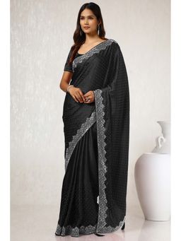 Soch - Women Black Satin Saree with Unstitched Blouse