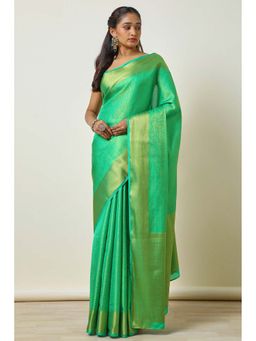Soch - Women Light Green Tussar Zari Woven Saree with Unstitched Blouse