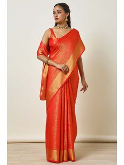 Soch - Women Orange Tussar Zari Woven Saree with Unstitched Blouse