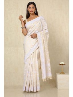 Soch - Women Cream Tussar Embroidered Saree with Unstitched Blouse