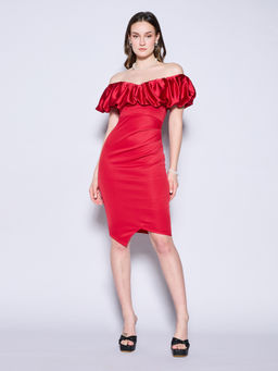 Lipsy - Red Bubble Satin Bardot Mini