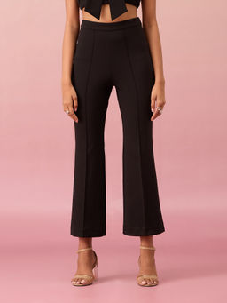 RSVP by Nykaa Fashion - Black Solid High Waist Bell Bottom Pants