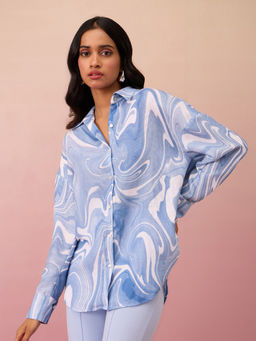 RSVP by Nykaa Fashion - Sky Blue Collar Neck Oversized Shirt
