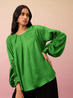 RSVP by Nykaa Fashion - Green Solid Round Neck Oversized Top