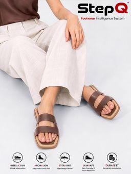 Louis Stitch - Women'S Cocoa Brown Chic Dual Strap Flats