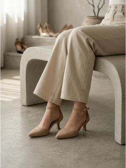 ZELION - Beige Women Pointed Toe Kitten Heels