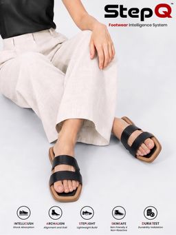 Louis Stitch - Women'S Velet Black Chic Dual-Strap Flat Sandals