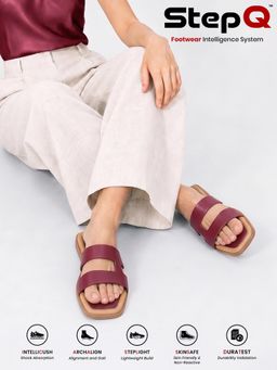 Louis Stitch - Women'S Deep Crimson Chic Dual-Strap Flat Sandals