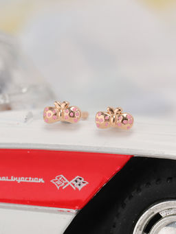 Praavy - 925 Sterling Silver Tiny Little Rose Gold Bow Kids Studs