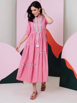 Gulaal - Leela Mirror Embroidered Midi Dress With Lace Detailing