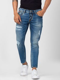 Spykar - Men Vintage Blue Cotton Slim Fit Tapered Length Jeans (Kano)