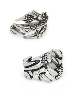 OOMPH - Combo of 2 Oxidised Silver Tone Vintage Gothic Dragon Claw Biker Ring