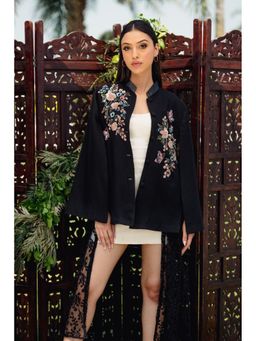 NEIZA - Black with Navy and Pink Embroidery Cape