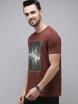 The Bear House - Men Brown Black Printed Pure Cotton T-shirt