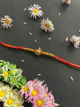 Digital Dress Room - Designer Chandan Rakhi Tortoise Charm & Rudraksha Beads Thread Rakhi