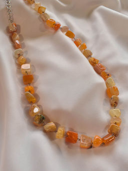 Peach Tassels - Women Orange Beads Long Necklace