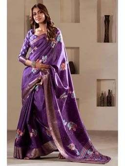 Mysilklove - Lily Purple Printed Soft Dola Silk Saree Without Blouse