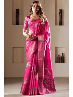 Mysilklove - Cherry Pink Printed Soft Dola Silk Saree Without Blouse