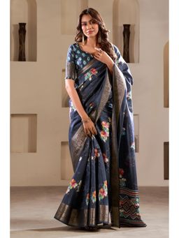 Mysilklove - Nevada Blue Printed Soft Dola Silk Saree Without Blouse