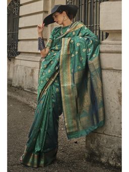 Mysilklove - Garden Rose Pink Banarasi Handloom Saree Without Blouse