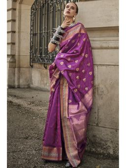 Mysilklove - Dark Navy Blue Banarasi Handloom Saree Without Blouse