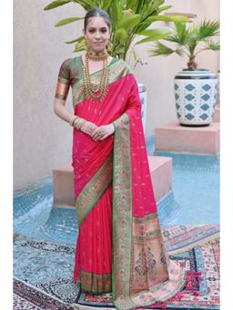 Mysilklove - Admiral Blue Zari Woven Paithani Saree Without Blouse