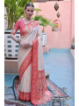 Mysilklove - Shocking Pink Zari Woven Paithani Saree Without Blouse