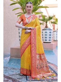 Mysilklove - Grape Purple Zari Woven Paithani Saree Without Blouse