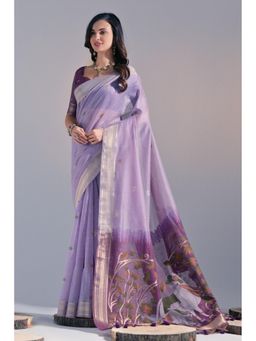 Mysilklove - Blossom Purple Woven Muga Cotton Saree Without Blouse