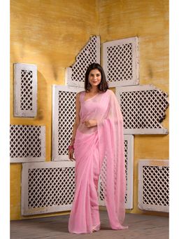Sutra Attire - Pink Chiffon Women's Saree with Mukaish Work with Unstitched Blouse