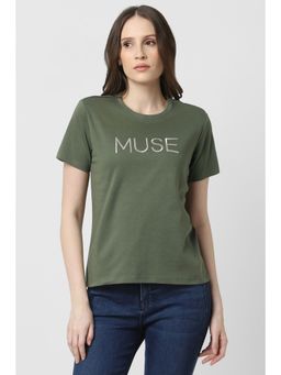 Van Heusen - Women Green Casual Round Neck T-Shirt