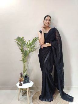 Odette - Black Georgette Ready To Wear Saree with Unstitched Blouse