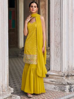 Odette - Mustard Sequins Semi Stitched Sharara Suit (Set of 3)