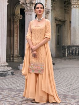 Odette - Beige Sequins Semi Stitched Sharara Suit (Set of 3)