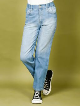 Lilpicks - Blue Double Shaded Solid Straight Denim Jeans