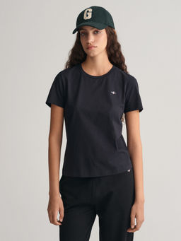 GANT - Women Black Solid Round Neck Short Sleeves T-Shirt