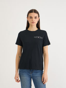 GANT - Women Black Crew Neck Solid Regular Shield T-Shirt