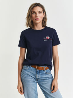 GANT - Women Blue Round Neck Short Sleeves T-Shirt