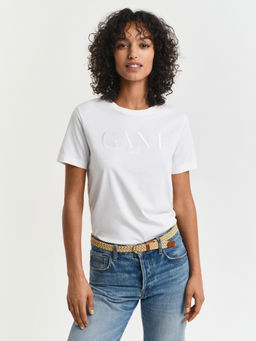 GANT - Women White Round Neck Short Sleeves T-Shirt
