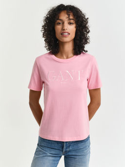 GANT - Women Pink Round Neck Short Sleeves T-Shirt
