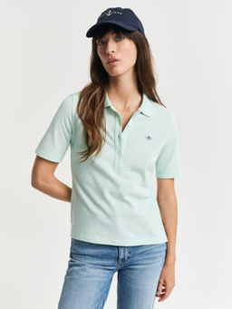 GANT - Women Green Polo Collar Short Sleeves T-Shirt
