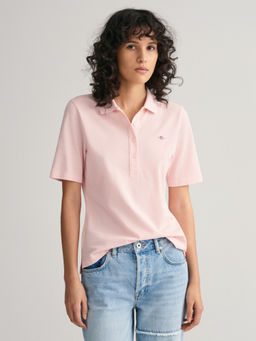 GANT - Women Pink Solid Short Sleeves Polo T-Shirt