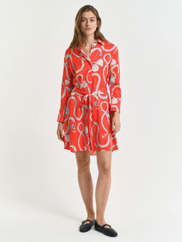 GANT - Women Red Shirt Collar Full Sleeves Dress with Belt