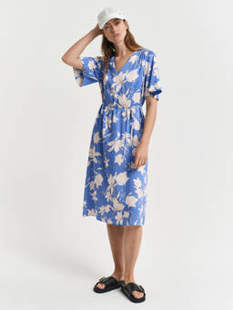 GANT - Women Blue V-Neck Half Sleeves A-Line Dress with Belt