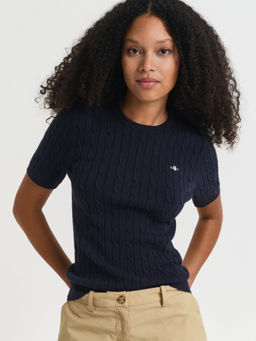 GANT - Women Navy Blue Round Neck Short Sleeves T-Shirt