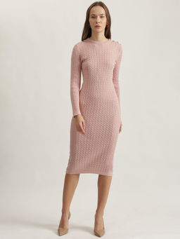 GANT - Women Pink Solid Round Neck Full Sleeves Winter Dress