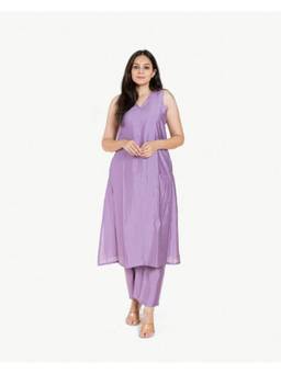 Gahan - Womens Lavender Plain Solid PV Chanderi Straight Kurta & Pant