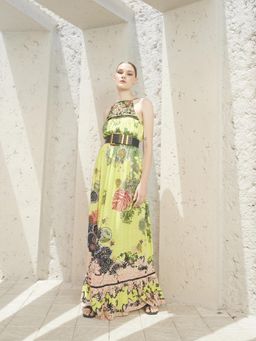 Bhanuni by Jyoti - Lime Green Maxi Dress with Belt (Set of 2)